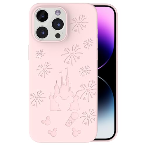 OAOA Magnetic Silicone Case Compatible with iPhone 15 Pro Case, Built-in Magnets, Compatible with Magsafe, Slim Engraved Liquid Silicone Case with Microfiber Lining, Pink Castle