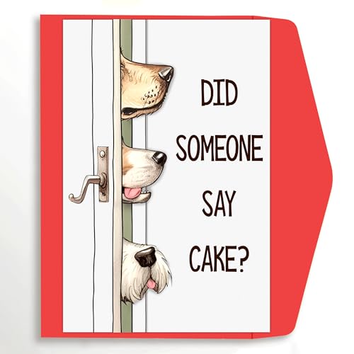 popmazing Cute Dog Birthday Cake Card for Woman Men, Happy Birthday Card from Dog, Birthday Cards Funny for Dog Lovers, Humor Dog Bady Greeting Card - 5 x 7 Inches