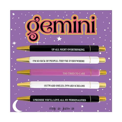 Jxueych 5pcs Gemini Pen Set - Retractable Ballpoint Pen for Writing, Drawing, Journaling - Quick Drying Ink - Medium Point