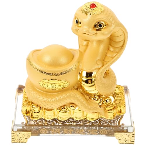 Luxshiny 2025 Feng Shui Chinese Snake Figurine, Zodiac Year Golden Resin Collectible Figurines Decoration for Luck & Wealth for Your Home or Office