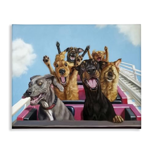 Stupell Industries Dogs Riding Roller Coaster Funny Amusement Park 16x20, Gallery Wrapped Canvas