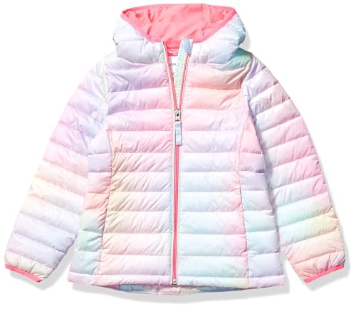 Amazon Essentials Toddler Girls' Lightweight Water-Resistant Packable Hooded Puffer Jacket, Pink Ombre, 3T