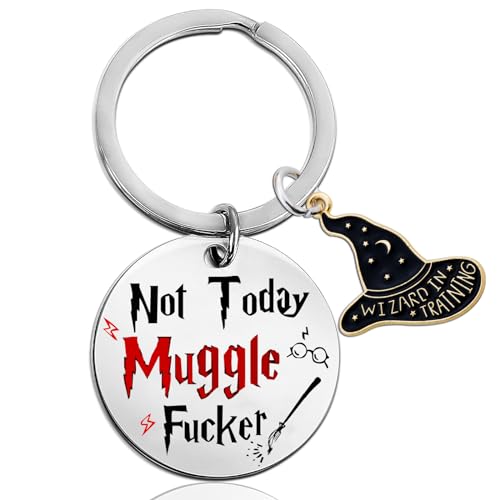 Ikacvb Wizardry Themed Keychain for Teens, Silver, Witchy Gifts for Magic Fans, Not Today Muggle