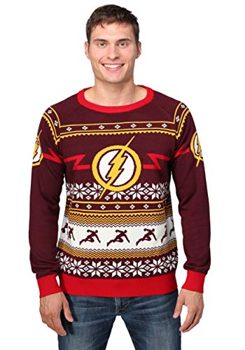 DC Flash Superhero Ugly Christmas Sweater for Adults - Official Men's DC Comic Character Holiday Sweater S