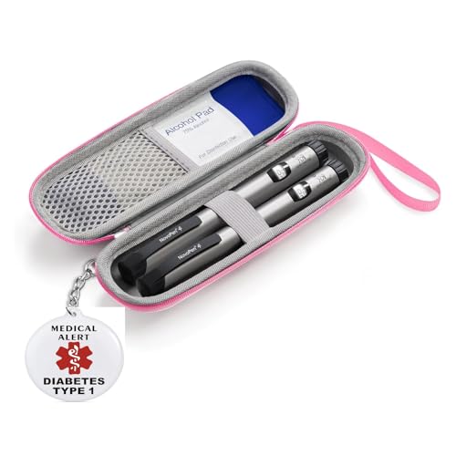 sijidou Insulin Cooler Travel Case, Portable Insulin Travail Case, Insulin Cooling Case Insulated Organizer for Insulin Pens，Includes Type1 Diabetes Tag and NFC Edit Business Cards (Pink)