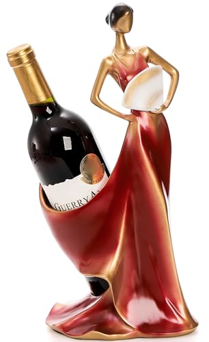 Yesland Wine Bottle Holder, Resin Wine Rack Red Single Beauty Lady Statue Wine Holder Stand Decor for Kitchen Bar Countertop Tabletop - 13.5 x 6.5 x 5.5 Inch