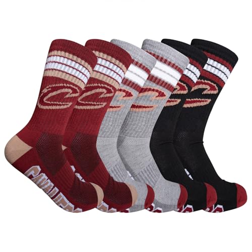 Ultra Game NBA Official Men’s Athletic Cushioned Secure Fit Team Crew Socks - 3 Pack - Unisex, Cleveland Cavaliers, Assorted, M6-12