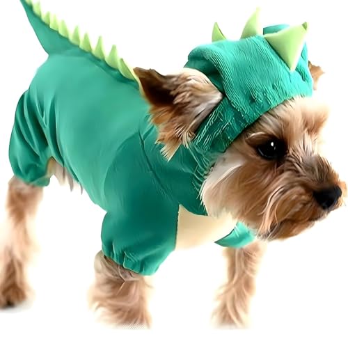 Hotumn Dinosaur Dog Halloween Costume Pet Dino Hoodie for Small Dogs (Small, Green)