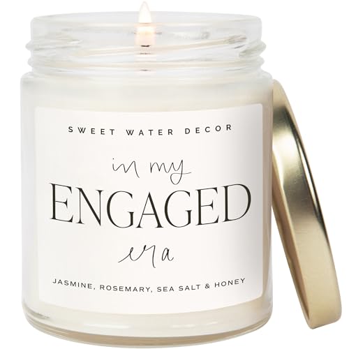 Sweet Water Decor In My Engaged Era Candle - Jasmine, Rosemary, Sea Salt, and Honey Scented Candle - 9 oz Soy Candle in Clear Jar with 40+ Hours Burn Time - Engagement and Bridal Shower Gifts for Her