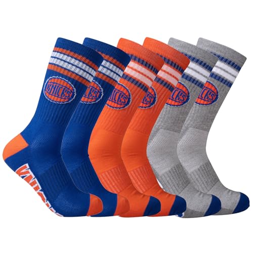 Ultra Game NBA Official Men’s Athletic Cushioned Secure Fit Team Crew Socks - 3 Pack - Unisex, New York Knicks, Assorted, M6-12