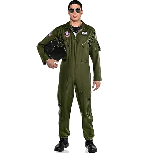 Party City Maverick Flight Suit Costume for Men - Top Gun Costume Includes Polyknit Jumpsuit & Name Badges - Costumes for Halloween, Birthday Parties & Themed Events