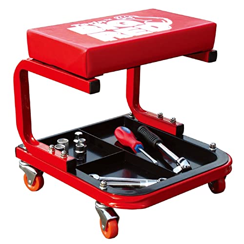 Torin TR6300 Red Rolling Creeper Garage/Shop Seat: Padded Mechanic Stool with Tool Tray Large