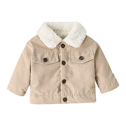 Baby Boys Girls Corduroy Trucker Jacket Kids Toddler Sherpa Lined Top Lapel Button Down Thicked Warm Coat Winter Outerwear(Jacket-1,3-6 Months)