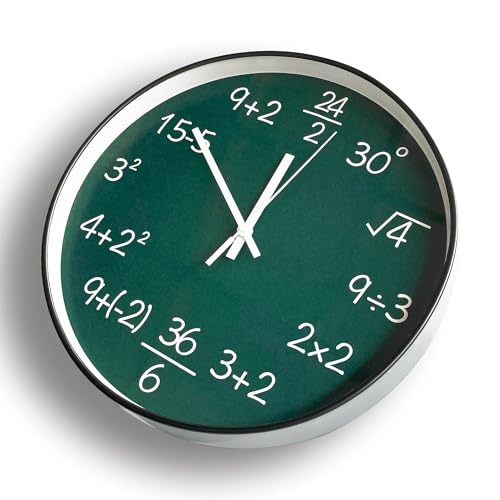 STOREBERRY 12-inch Math Wall Clock - Silent Non-Ticking Quartz Movement for Office, Classroom, Home, Kitchen or Living Room Decor (Green)