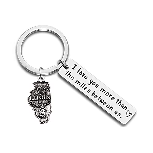 JJTZX I Love You More Than The Miles Between Us Long Distance Relationship State Map Keychain Going Away Gift Travel Gift (Illinois)