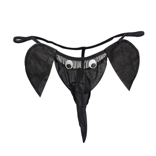 YEMYIQZ Men Thong Elephant Funny G-String Exotic Underwear T-Back Mesh Christmas Joke Gag Prank Gifts Valentines Day for Him (Black)