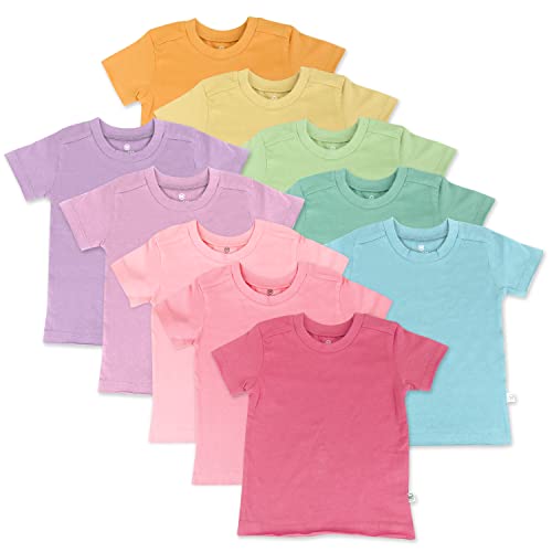 HonestBaby unisex baby Organic Cotton Short Sleeve T-shirt Multi-packs and Toddler T Shirt Set, 10-pack Rainbow Girl, 3T US