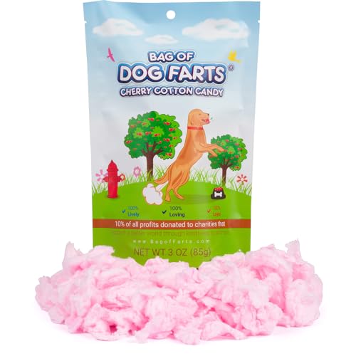 Bag Of Dog Farts Cherry Cotton Candy Funny Dog Lover Gift for All Ages Unique Birthday for Friends, Mom, Dad, Girl, Boy Funny Easter Basket Stuffer Gag Gift, 3 ounces / 1 pack