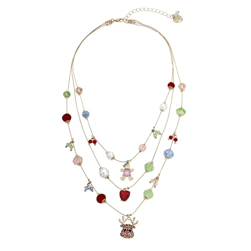 Betsey Johnson Womens Jingle Bell Bling Christmas Charm Layered Necklace