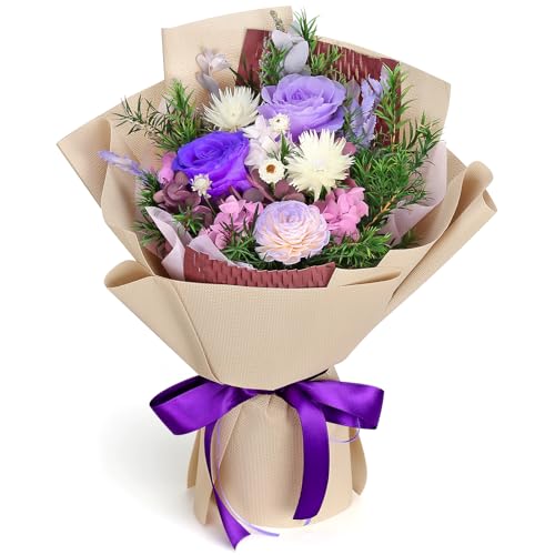 Bloom's Diary Preserved Flowers Bouquet, Flowers for Delivery Prime, Gift for Valentine's Day, Mother's Day, Anniversary, Birthday (Purple)