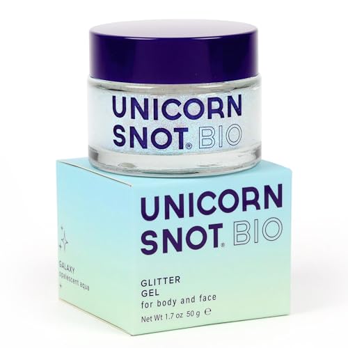 Unicorn Snot Face & Body Glitter Gel - Cosmetic-Grade Holographic Glitter - Festival, Anime Cosplay, Halloween Costume Makeup - Safe for Face, Easy Application & Removal - Aqua Glitter, 1.7oz (Galaxy)