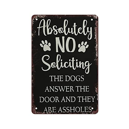 Funny Metal Sign Dog No Soliciting Wall Art Coffee Tin Signs Vintage Kitchen Wall Decor 8x12 Inch