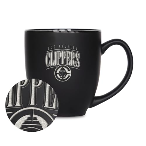 Rico Industries NBA Basketball Los Angeles Clippers Alternate 1 15oz Laser Engraved Matte Black Ceramic Bistro Mug - for Hot or Cold Drinks