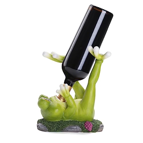 Frog Wine Bottle Holder, Funny Frog Statue Single Wine Bottle Rack Animal Wine Rack Set of 1, Wine Accessories for Party Tabletop Countertops Kitchen Decoration, Gift for Mom/Grandma/Collectors