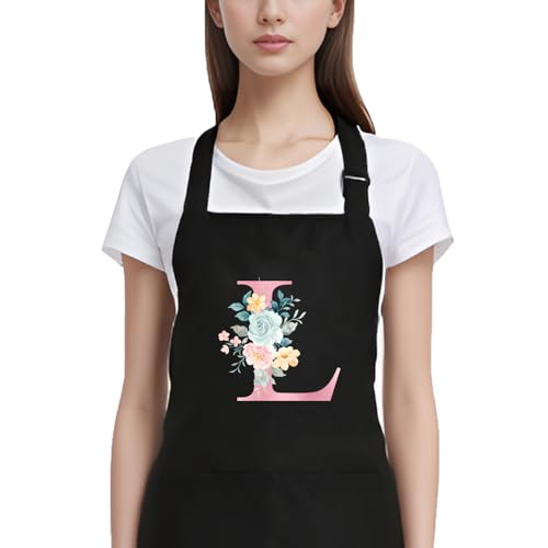 POTALKFREE Personalized Aprons for Women with Pockets for Cooking Kitchen Baking, Cute Gifts for Mom Birthday Christmas (L)