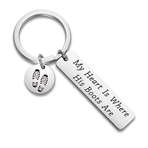 CYTING Military Gift My Heart Is Where His Boots Are Army Keychain Deployment Jewelry Gift For Soldier Military Wife/Mom (My Heart Is Where His Boots Are)