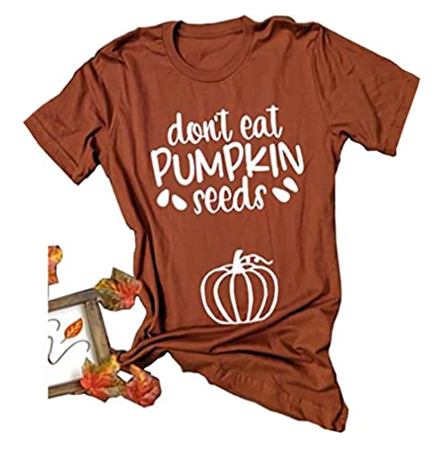 Don't Eat Pumpkin Seeds T Shirt Women Funny Halloween Maternity Pregnancy Shirt Fall Pumpkin Graphic Casual Tee Tops (As Show, L)