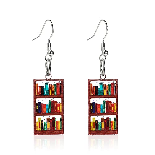 Classic Resin Stack of Books Shelves Drop Dangle Earrings Acrylic Bookcase for Women Creative Librarian Teacher Novel Graduation Jewelry-Rectangle