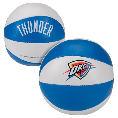 Franklin Sports NBA Oklahoma City Thunder Toy Basketballs - 2 Pack of Kids Soft Mini Basketballs for Over The Door + Indoor Hoops - NBA Fan Shop Kids Soft Toy Basketballs - (2) Mini Balls Included