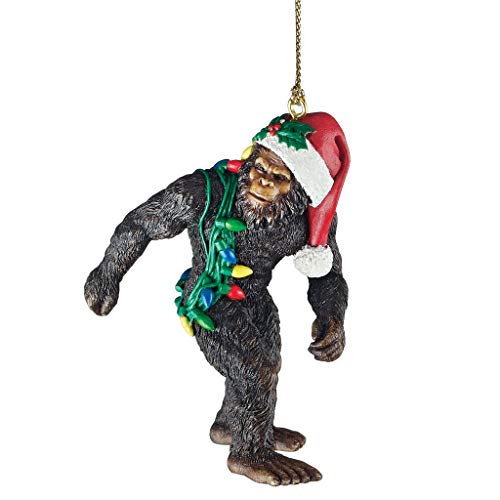 Design Toscano Bigfoot The Holiday Yeti with Santa Hat Funny Christmas Tree Ornament, Small, Abominable Snowman