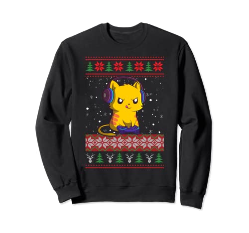 Gaming Ugly Christmas Sweater Gamer Cat Sweatshirt