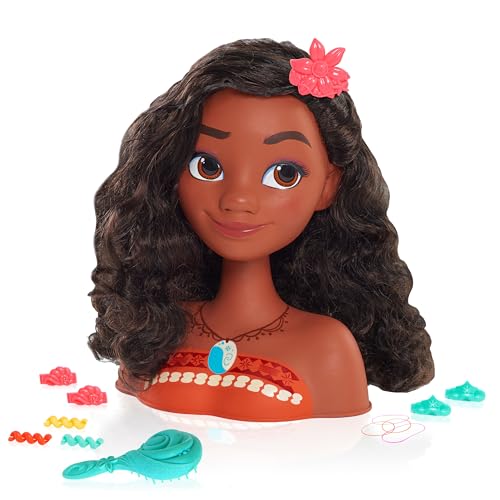 Disney Princess Moana Styling Head with Accessories, 14-pieces, Black Hair, Brown Eyes, Kids Toys for Ages 3 Up by Just Play