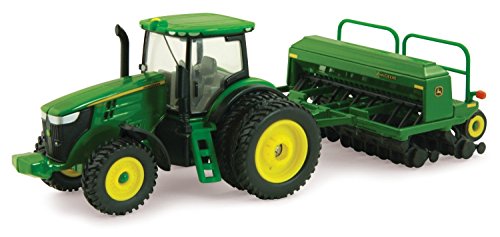 ERTL John Deere 7215R Tractor with 1590 Grain Drill Replica - 1:64 Scale - Authentic Die-Cast and Plastic Replica- John Deere Tractor Toys, Green