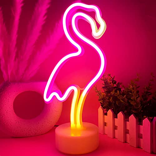 VIFULIN Flamingo Neon Sign Pink Flamingo Gifts for Women LED Neon Light Sign for Bedroom Flamingo Light up Sign for Girls Room Decor USB/Battery Operation Night Lights with Pedestal Pink Led Light