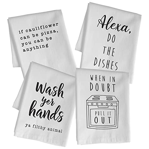 MAINEVENT Funny Kitchen Towel 4 Pack 18x24 Inch, Set of 4 Cute Kitchen Towel, Funny Dish Towel Saying, Funny Housewarming Gift Funny Hand Towel Alexa Do The Dishes Kitchen Towel Cute Funny Towel