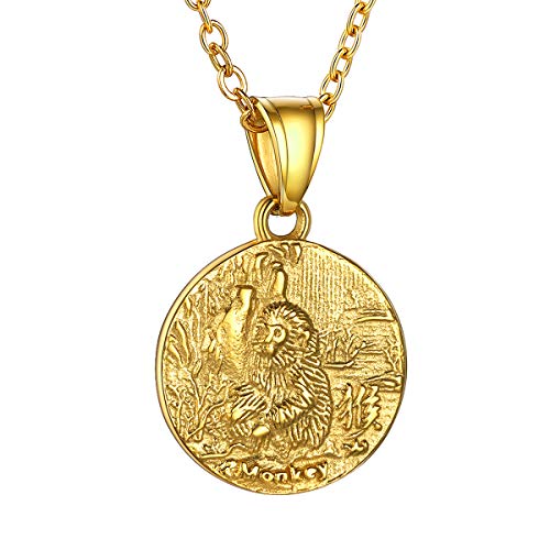 GOLDCHIC JEWELRY 18K Gold Plated Amulet Necklace Lucky Charm Pendant 12 Chinese Zodiac Necklace Monkey