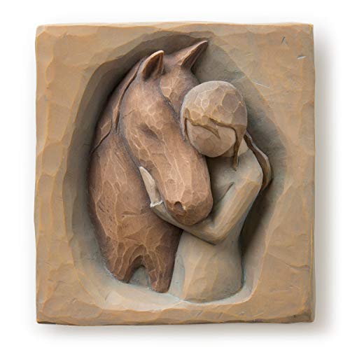 Willow Tree Quiet Strength, Always There for me, Expression of Friendship and Love Between Girls and Horses, Sculpted Hand-Painted Bas Relief Wall Plaque