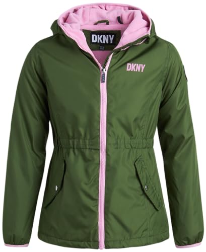 DKNY Girls' Jacket - Lightweight Polar Fleece Lined Anorak Jacket - Weather Resistant Coat for Girls (4-16), Size 14-16, Greyed Green