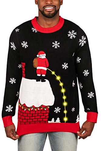 Tipsy Elves Men's Light Up Ugly Christmas Sweater Leaky Roof Santa Taking a Leak LED Pullover Size XX-Large