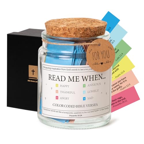 Qunrwe Bible Verse Jar,Read Me When Bible Verses Jar for Emotions and Feelings,Scripture Prayer Cards Hope Jar,Religious Graduation Gift,Bible Study Church Christian Gifts for Women Men Mom Dad Friend