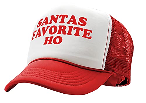 Santas Favorite HO - Christmas Claus Funny - Vintage Retro Style Trucker Cap Hat (Red)