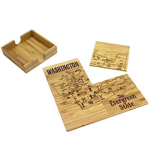 Totally Bamboo Washington State Puzzle 4 Piece Bamboo Coaster Set with Case