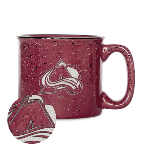 Rico Industries NHL Hockey Colorado Avalanche Maroon Speckle 12oz Laser Engraved Campfire Mug