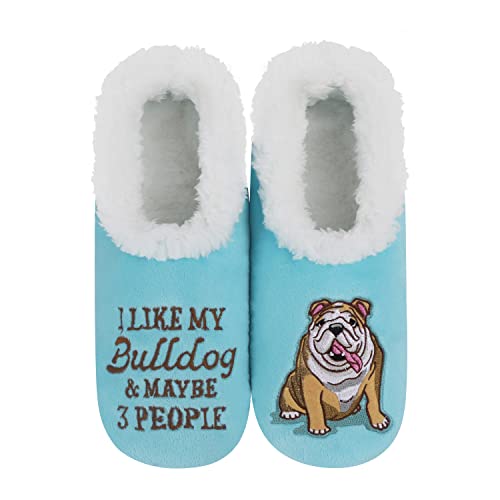 Snoozies Pairable Slipper Socks - Funny House Slippers for Women, Non-Slip Fuzzy Slipper Socks - I Like My Bulldog Pairables - Size Large