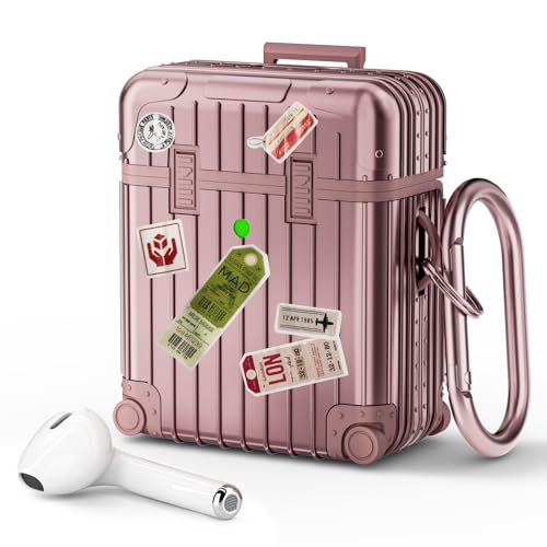 KOREDA Compatible with AirPods Case Cover, Funny Suitcase Design Case for Airpods 2nd Generation/1st Generation, Cute Fashion Protective Hard Case for Women Men with Keychain