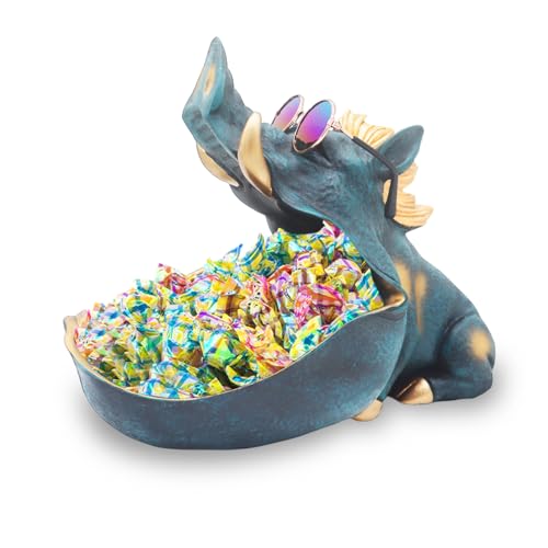 Dosker Animal Candy Dish Wild Boar Statue Funny Key Bowl for Entryway,Porcupine Home Sculpture Table Decor with Unique Big Container Large Storage Mouth,Decorative Candy bowls for Office Desk (Blue)